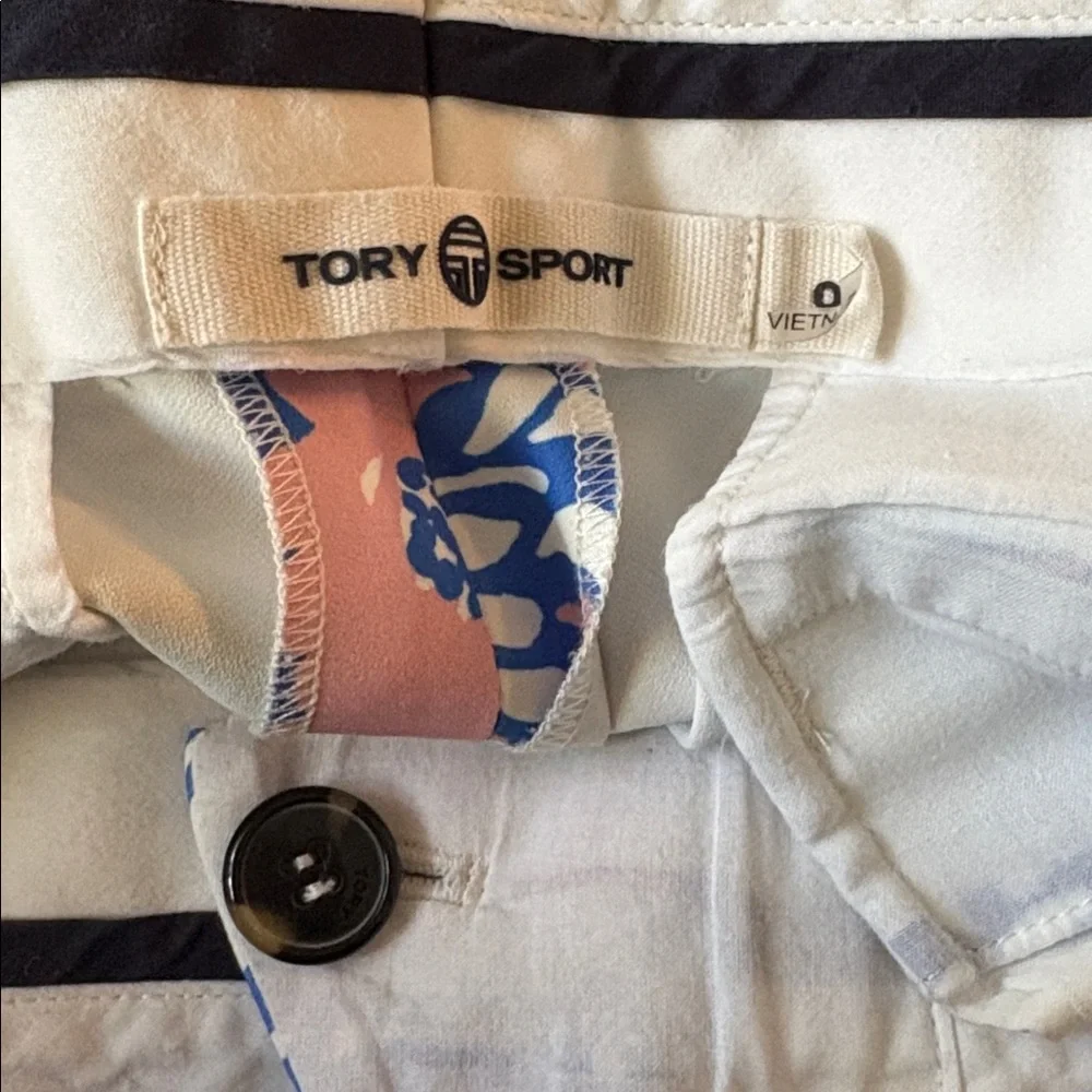 Tory Burch Sport Printed Tech Twill Golf Pants Women’s 0 Ribbon Bouquet Blue